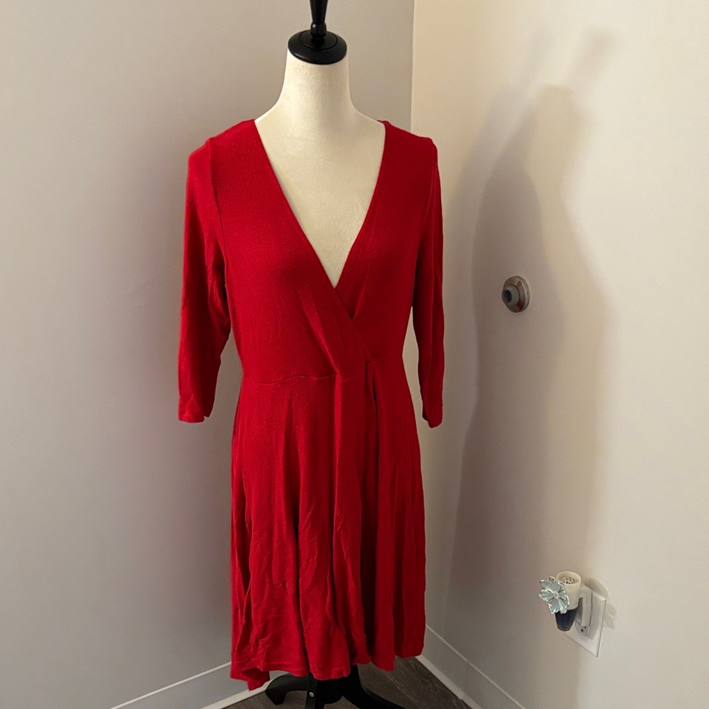Torrid Red Long Sleeve V-Neck Dress